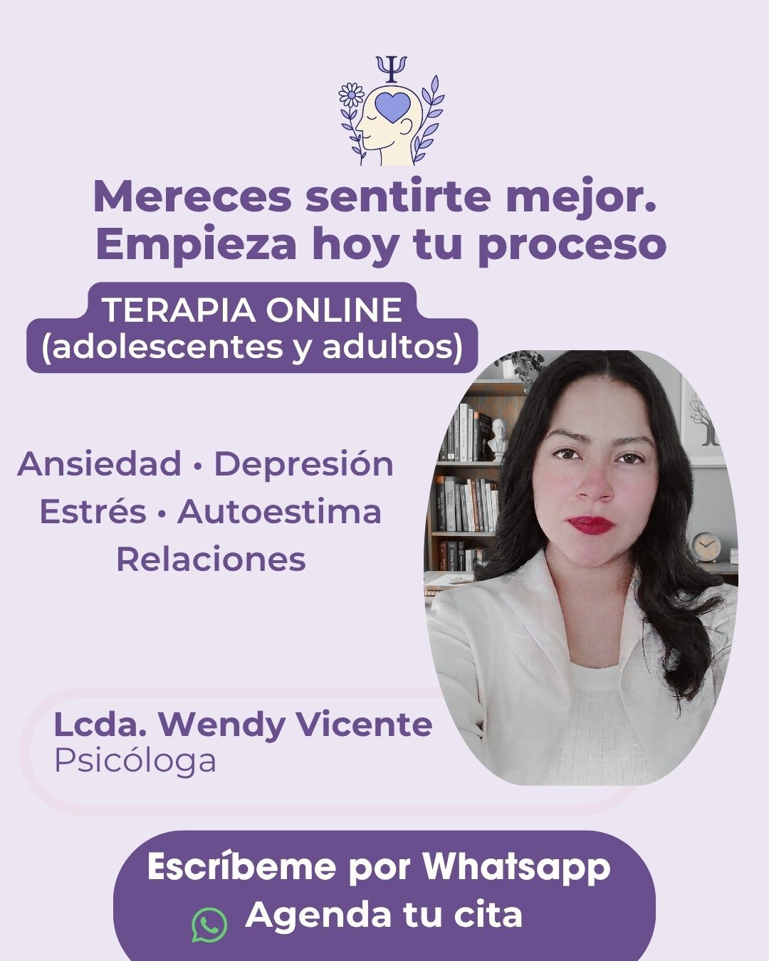 Bienestar emocional/Psicóloga Wendy Facebook ad: ¿Sientes que el estrés o la ansiedad te…