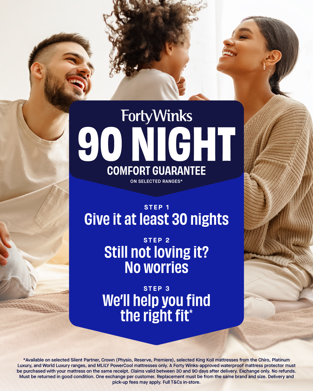 Forty Winks Facebook ad: Forty Winks | 90 Night Comfort Guarantee