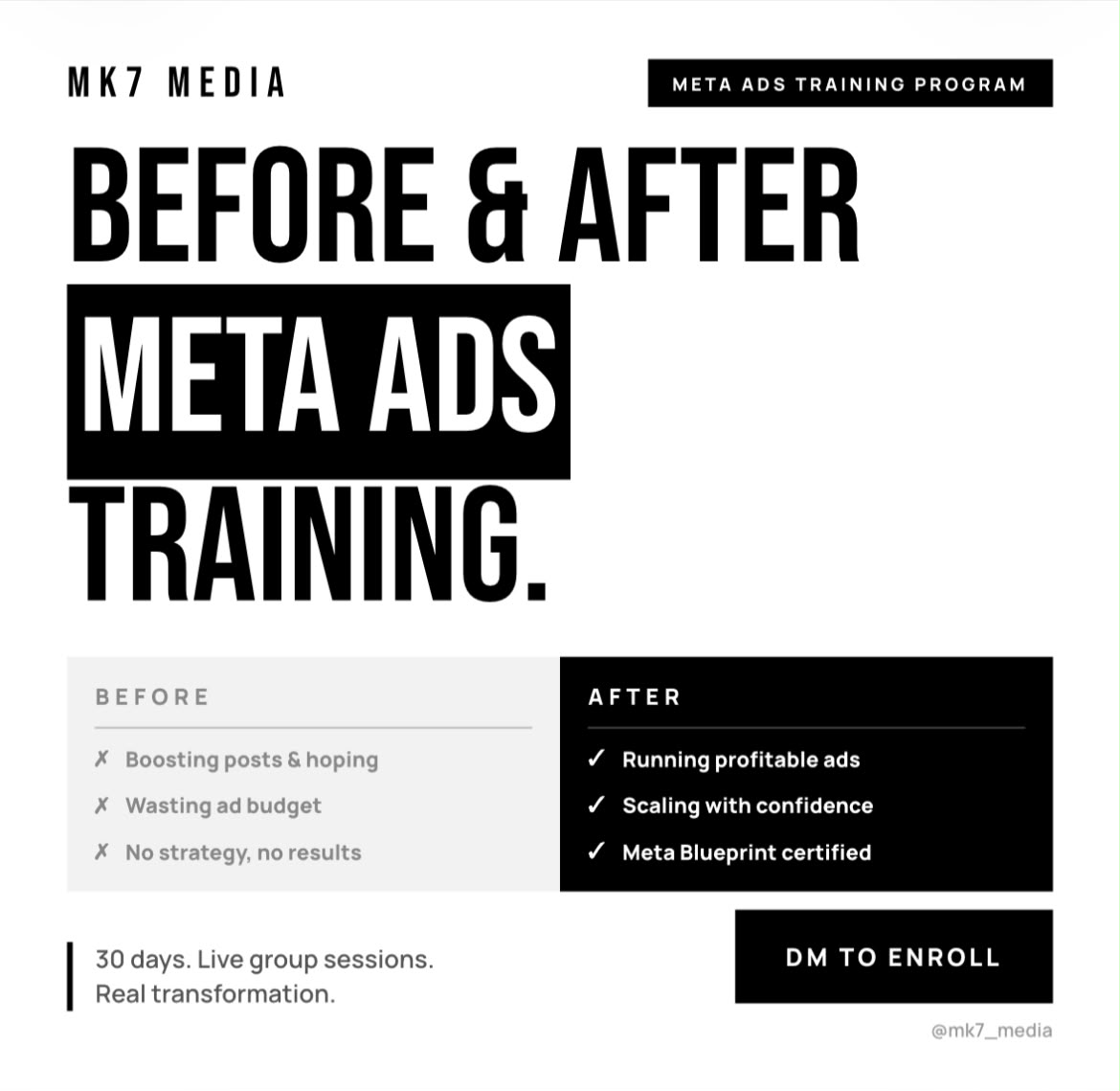 Mk7 Media Facebook ad: Master Meta Ads in 30 Days