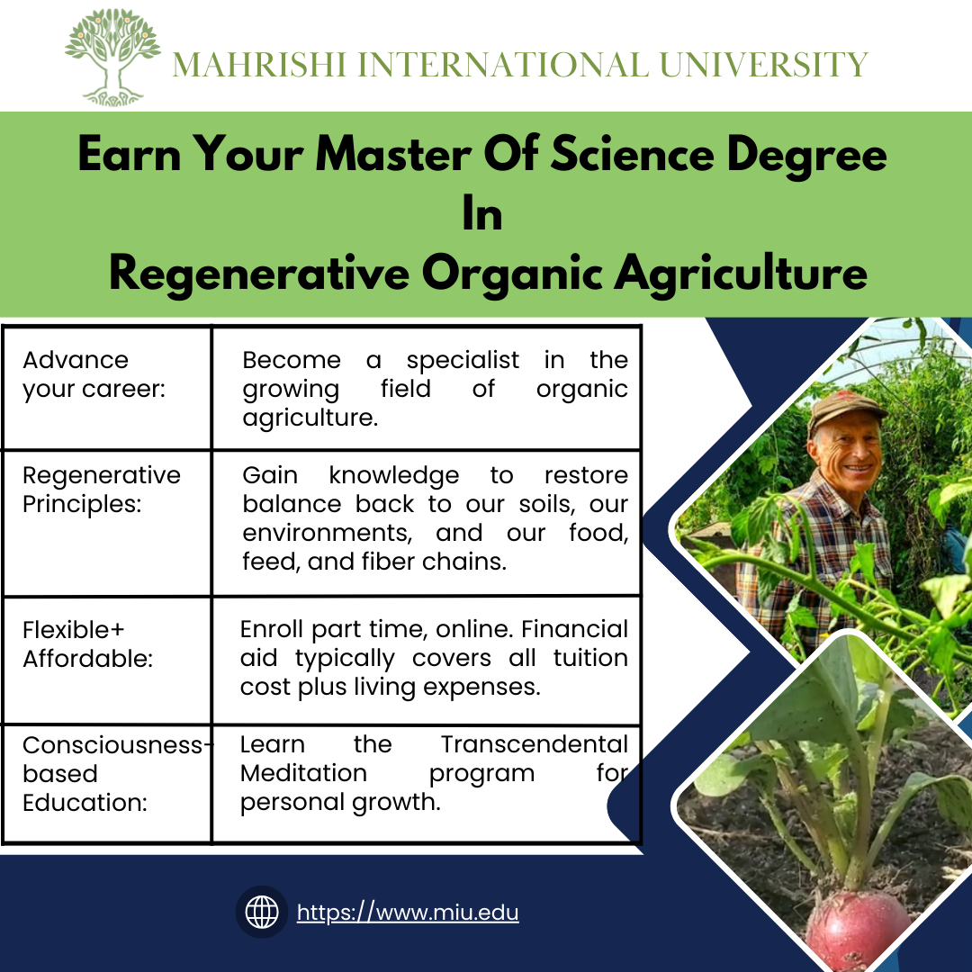 Master of Science in Regenerative Organic Agriculture Facebook ad: Advance your career by becoming an expert in…