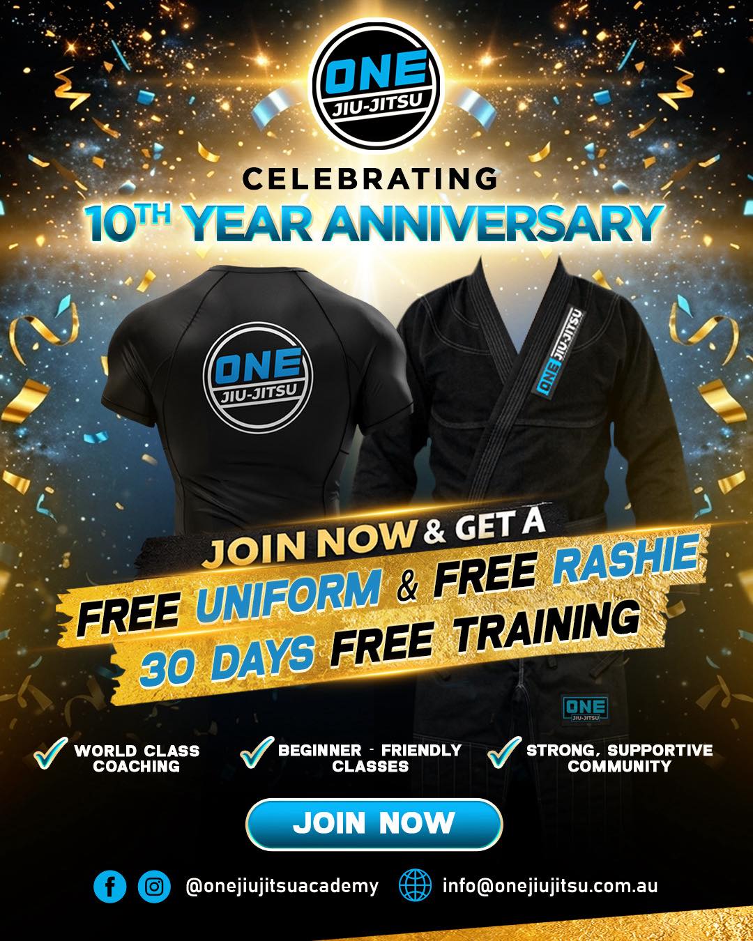 ONE Jiu-Jitsu Academy Facebook ad: ONE JIU-JITSU TURNS 10