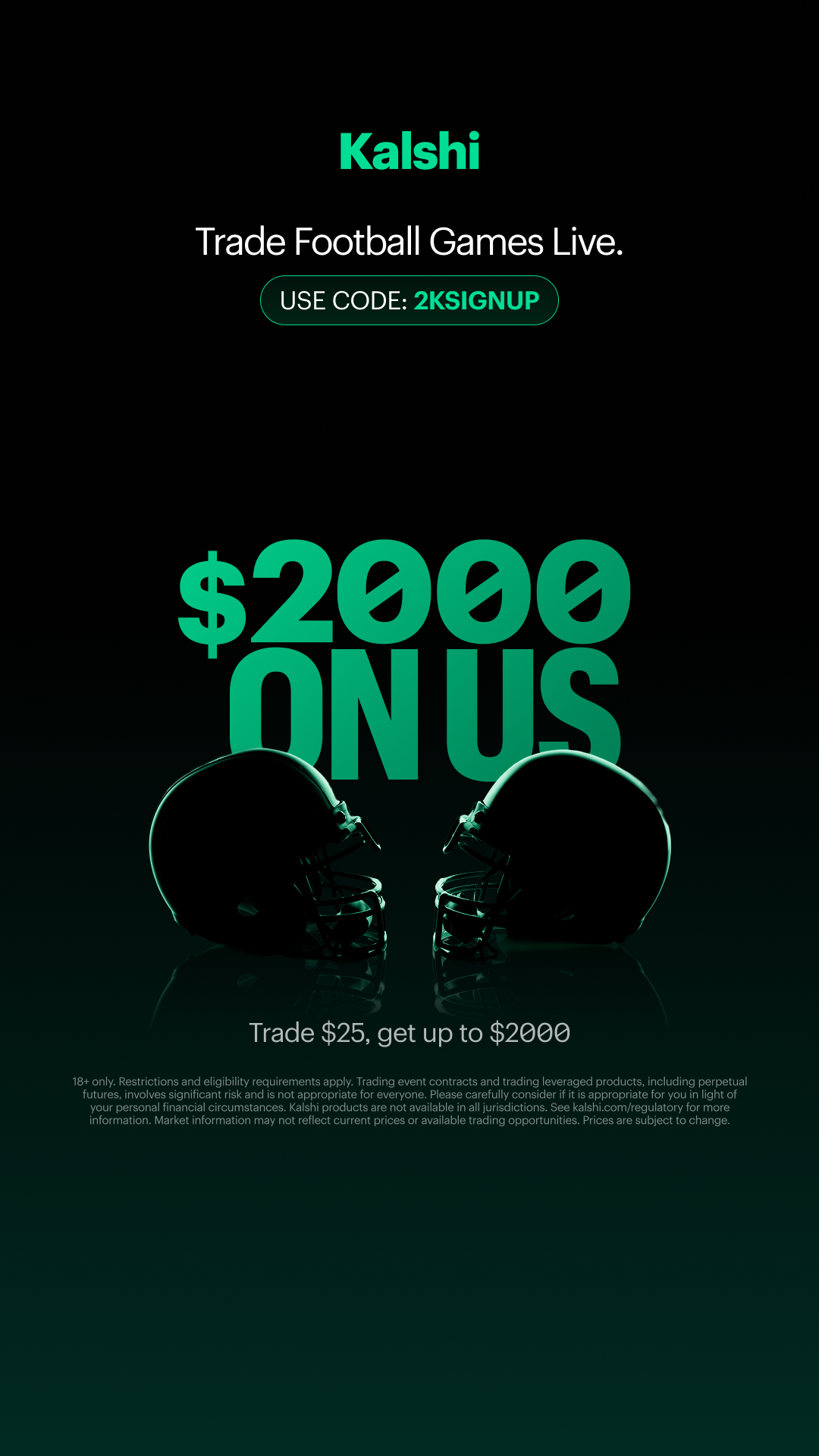 Kalshi - Trade the Headlines Facebook ad: Kalshi: Trade Football & more
