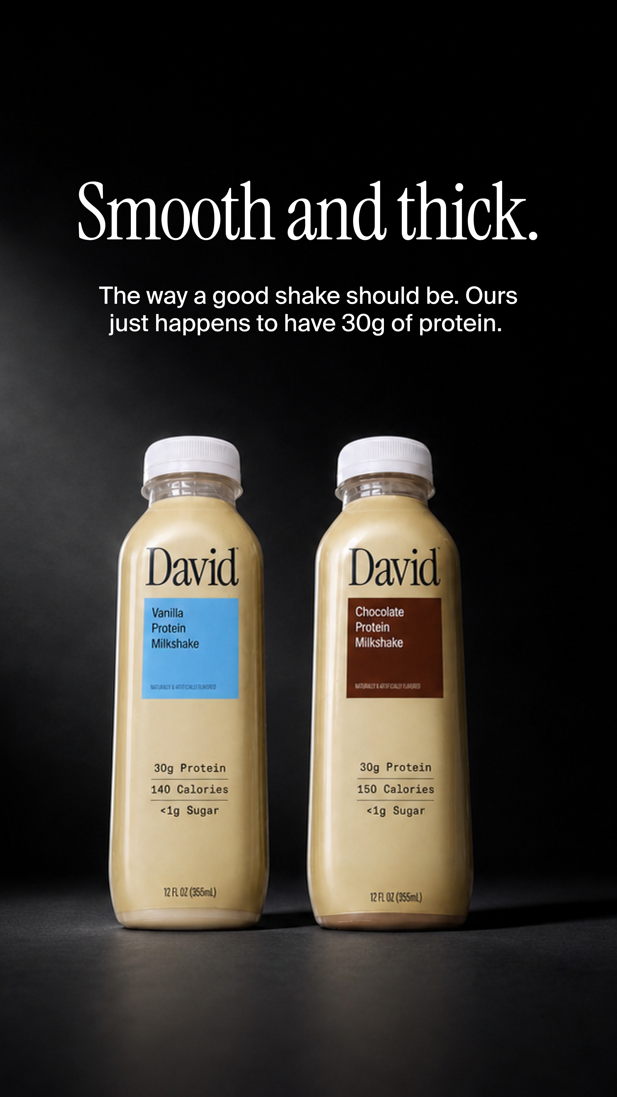 David Protein Facebook ad: A chocolate milkshake worth savoring. Velvety and…
