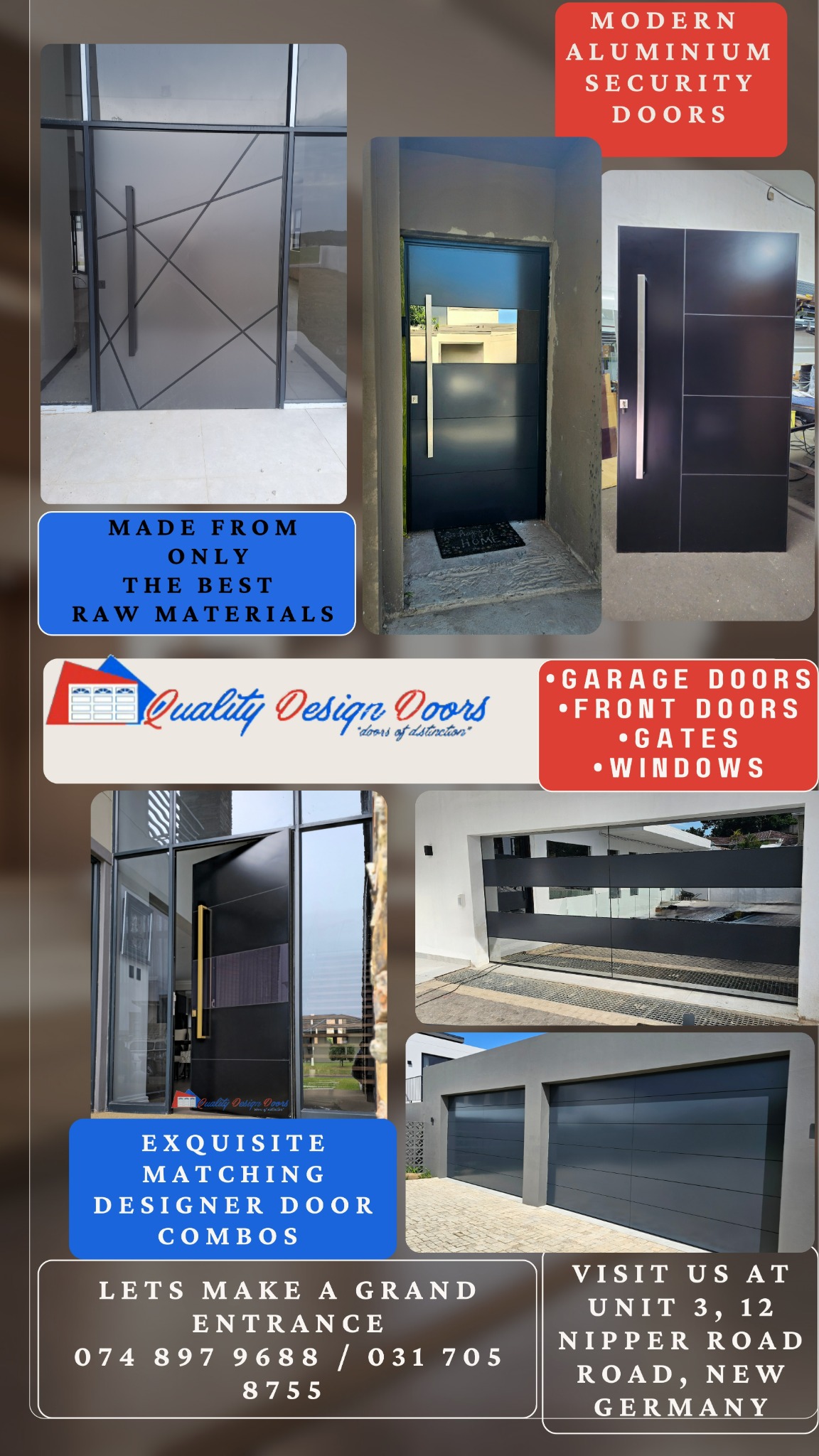 Quality Design Doors Facebook ad: KZN's One Stop Door Shop