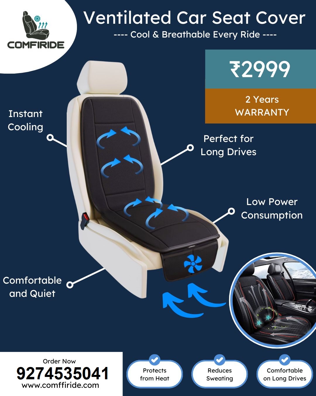 Comfi Ride a ventilated car seat Facebook ad from Apr 1, 2026