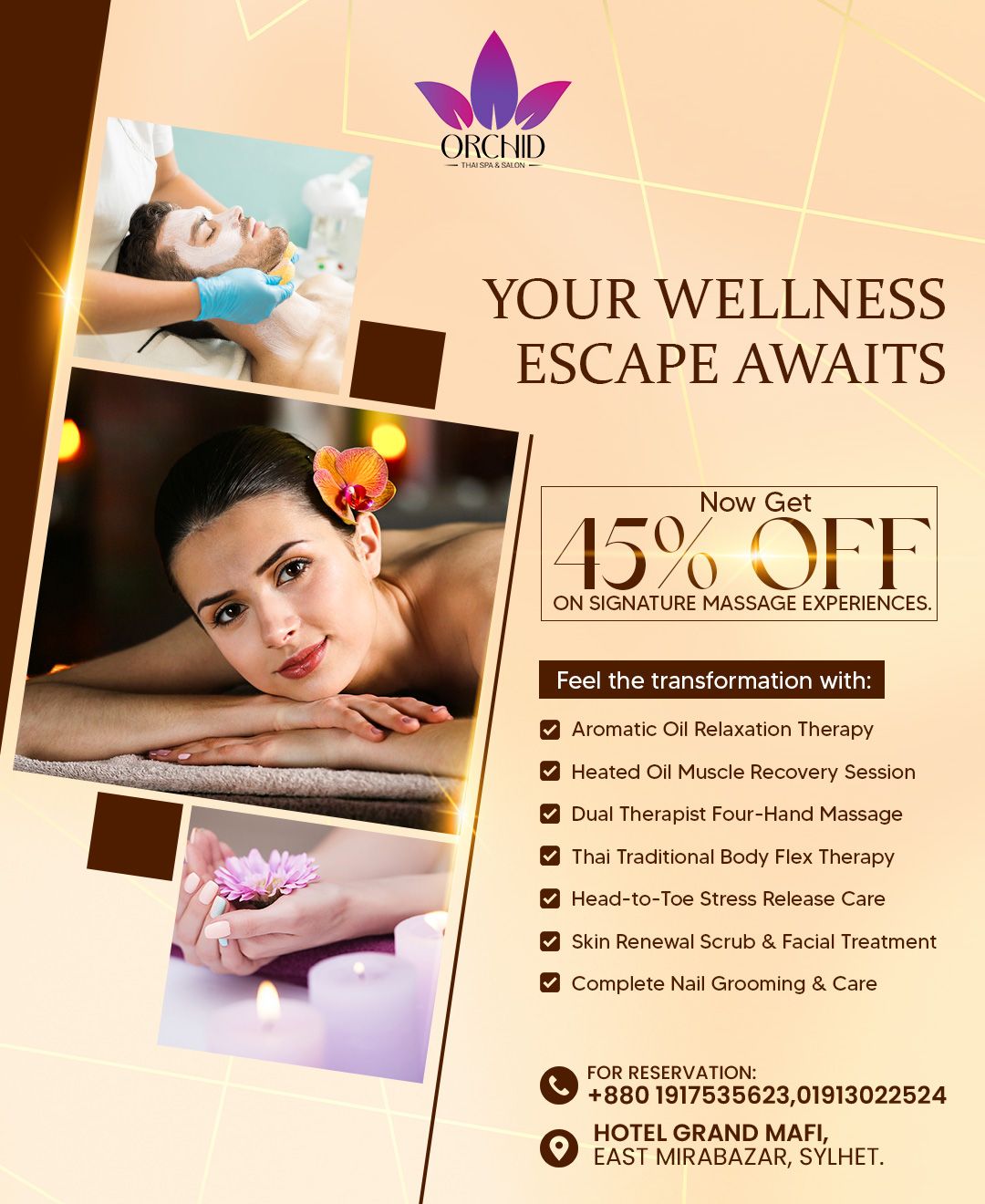 Orchid Thai Spa & Salon Facebook ad: GRAND OFFER ALERT, 45% OFF!