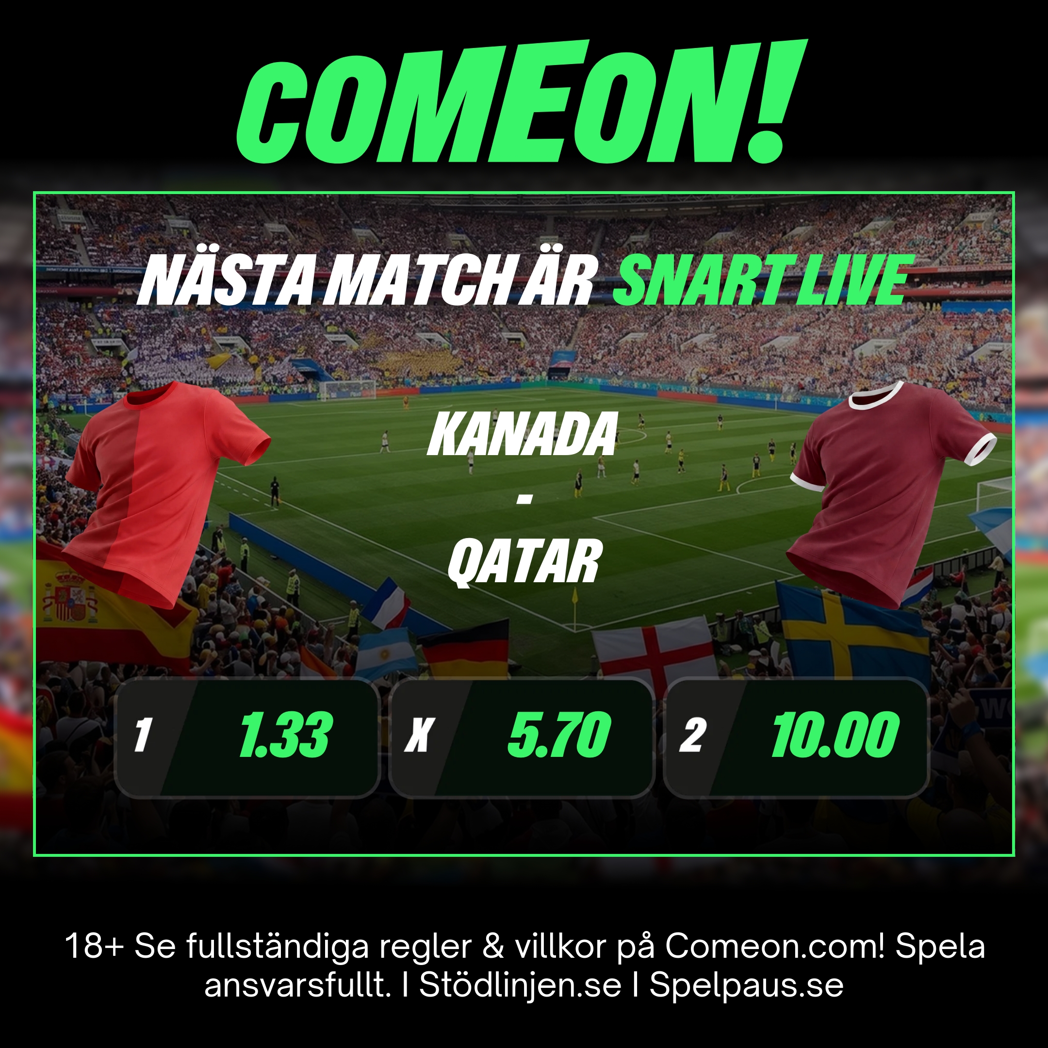 ComeOn Sverige Facebook ad: Kolla in de senaste oddsen på ComeOn Vilket…
