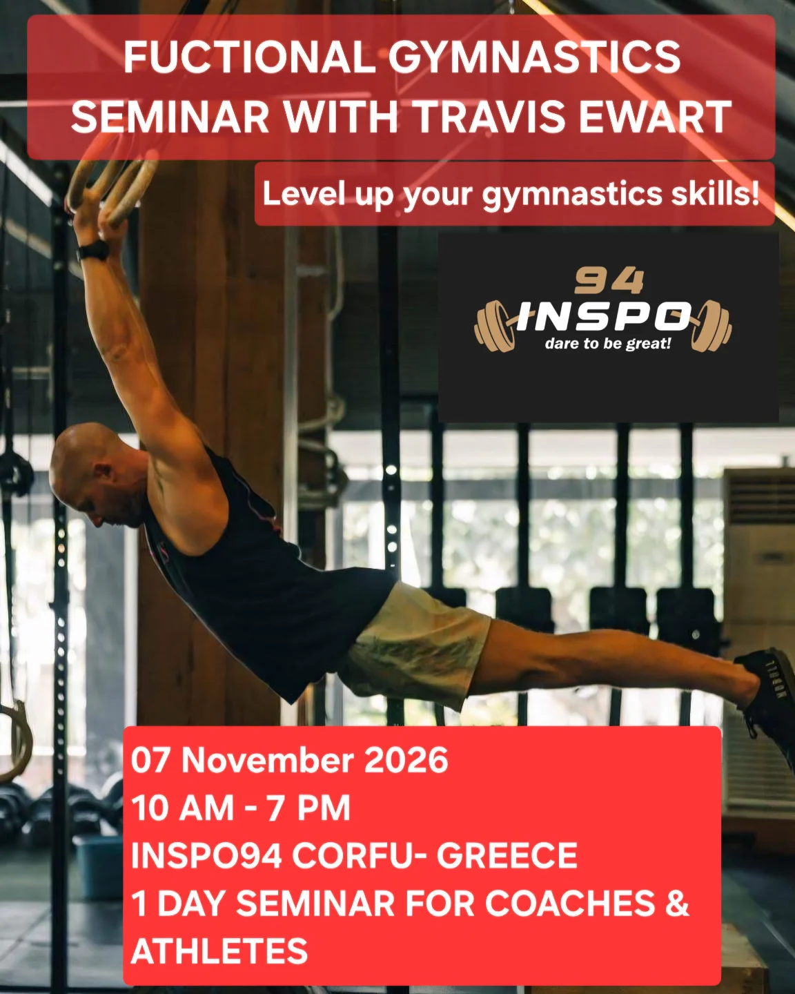 traininginspo94 Facebook ad: 07/11/2026 | Σεμινάριο Functional Gymnastics με τον Travis…