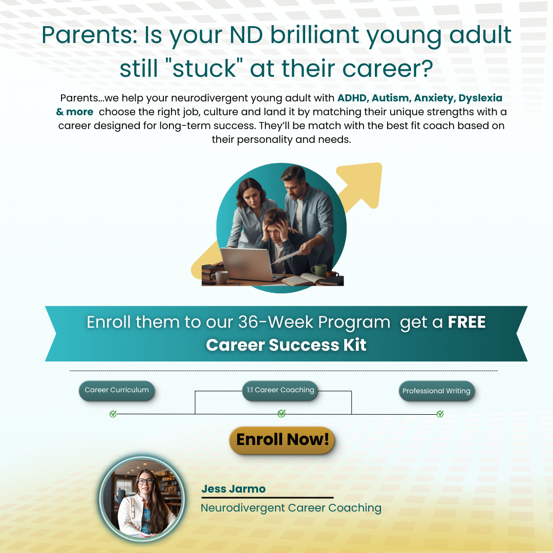 Jess Jarmo Neurodivergent Career Coach Facebook ad from May 5, 2026