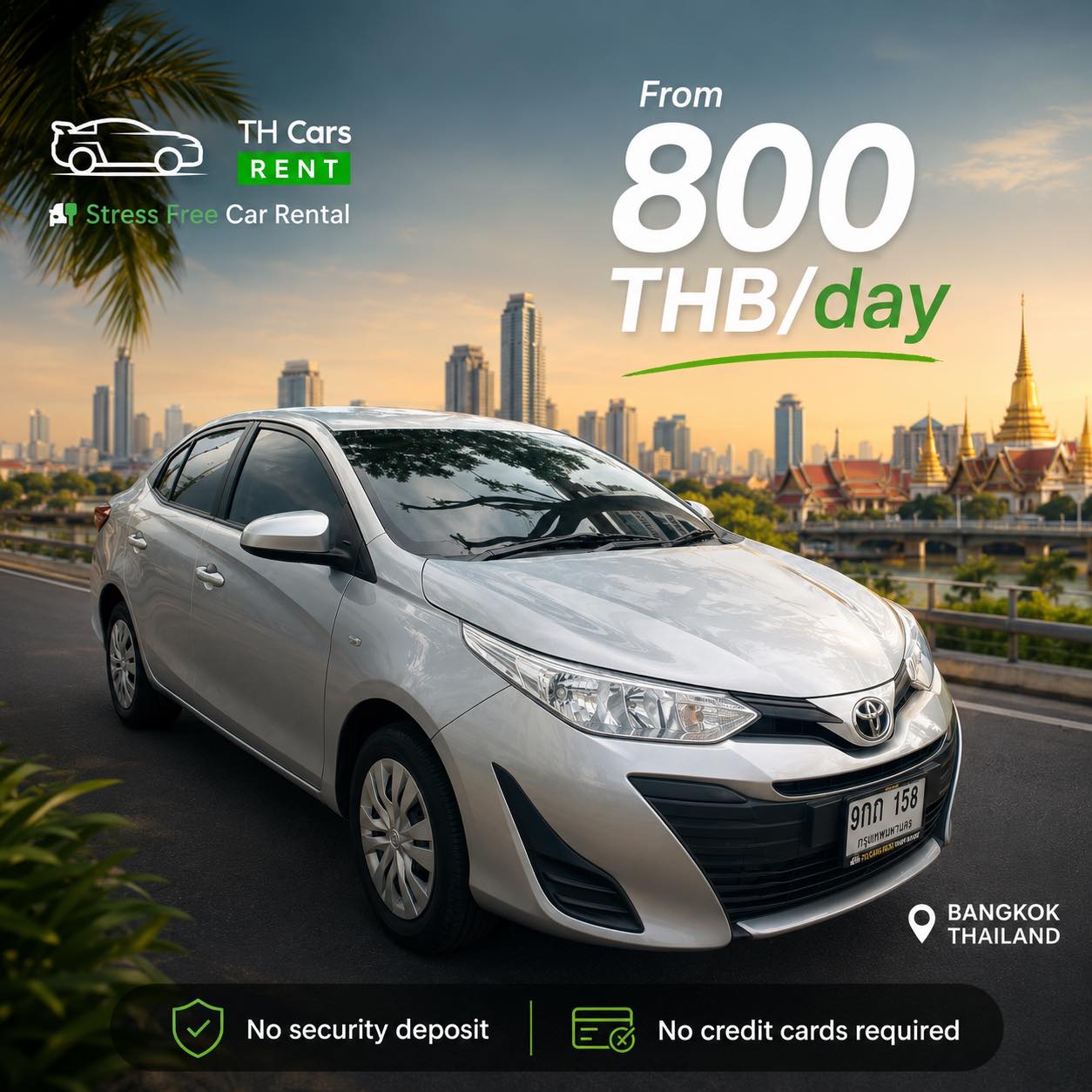 THCars.Rent Facebook ad: RENT A CAR WITHOUT ANY DEPOSIT
