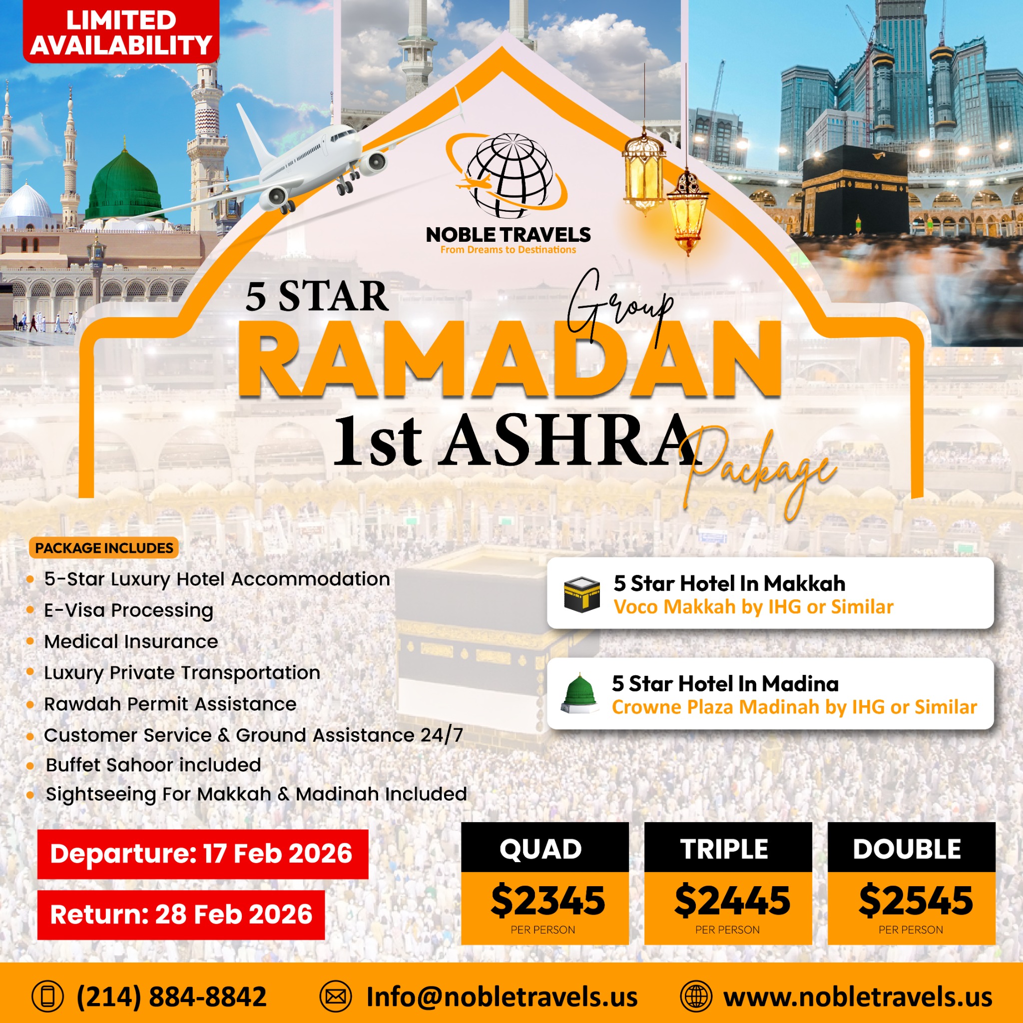 Noble Travels Facebook ad: Ramadan 1st Ashra Group Umrah