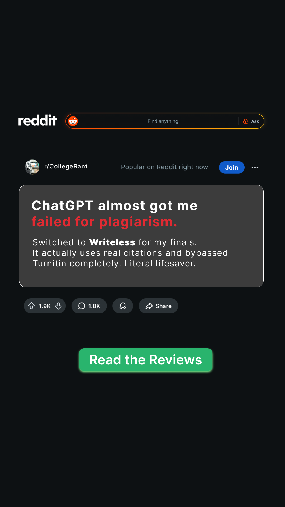 Writeless AI Facebook ad