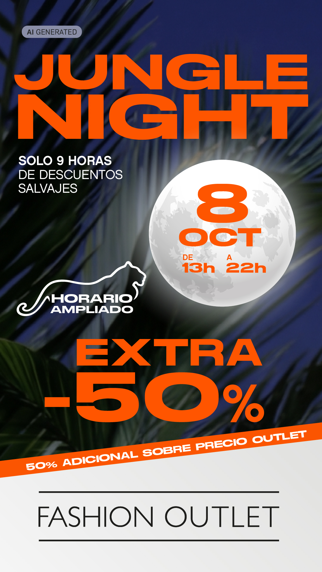 Fashion Outlet Facebook ad: Jungle Night en Barakaldo: ¡50% adicional el 8 de OCT!
