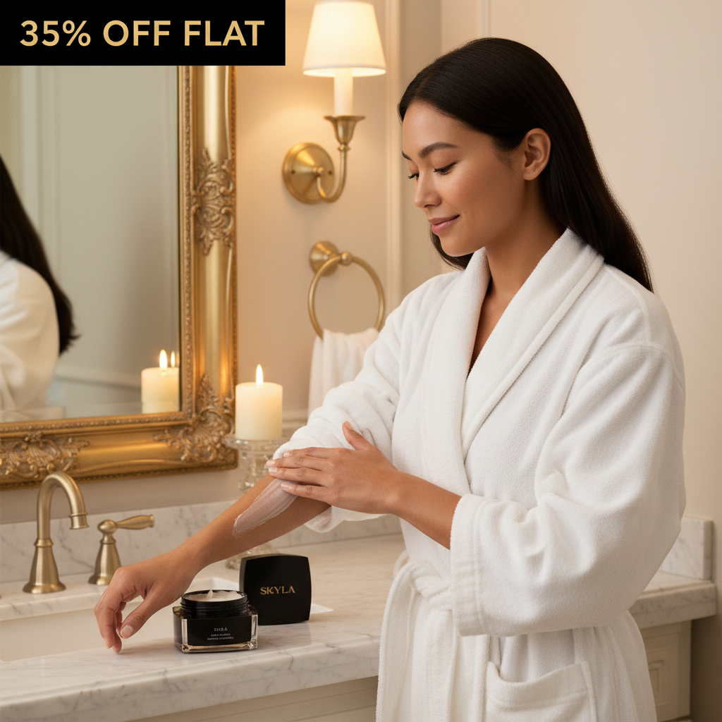 Skyla Skincare Facebook ad: Glow Now or Miss Out, Flat 35% OFF!