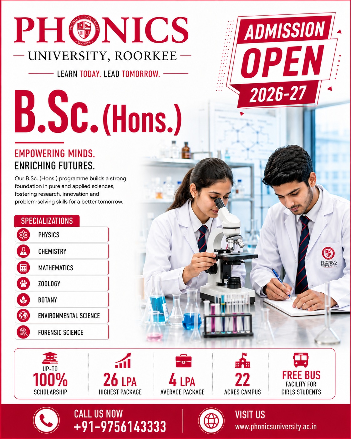 Phonics University, Roorkee Facebook ad: B.Sc. (Hons) Admissions Open | Merit-Based Scholarship…