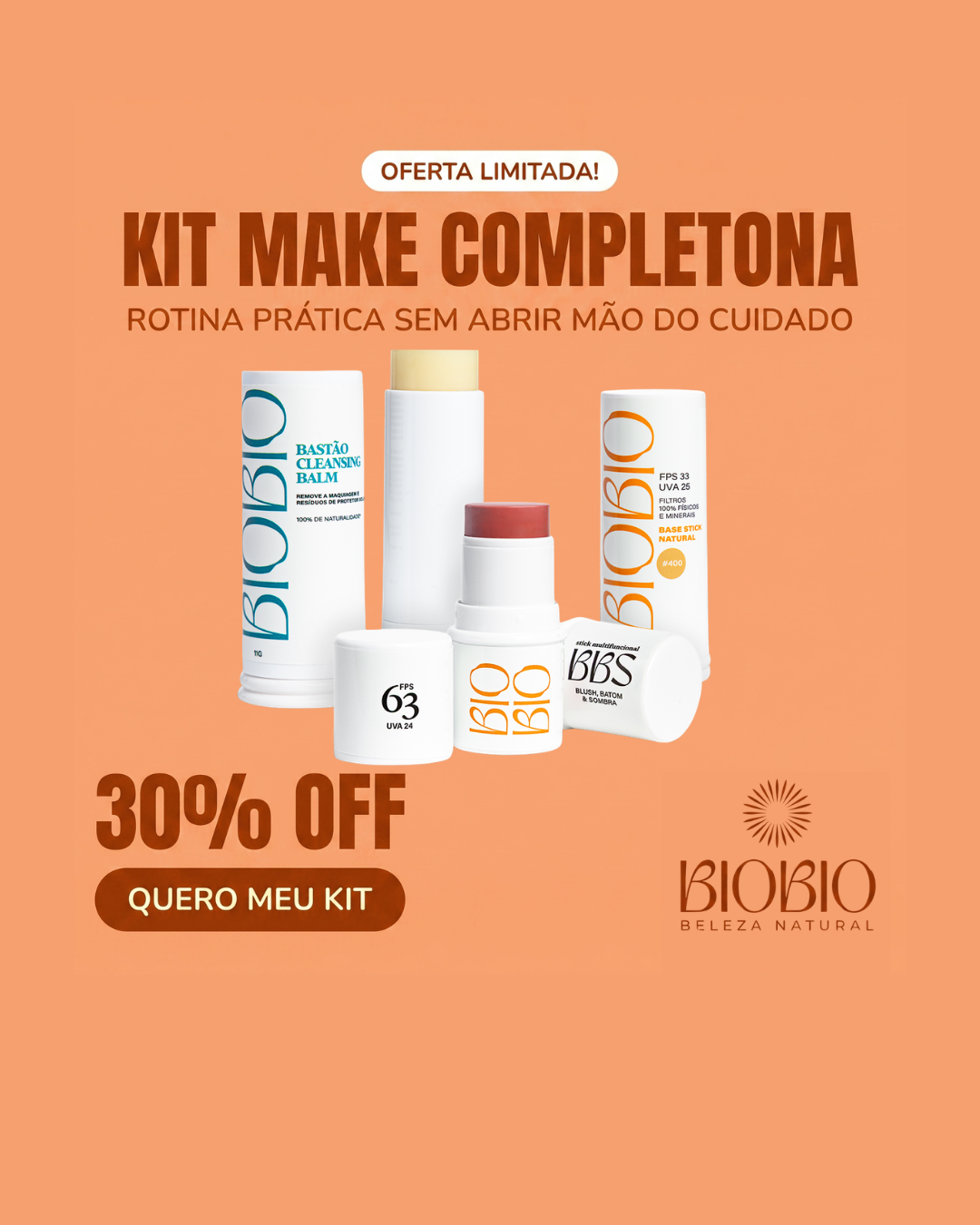 Biobio Cosméticos Facebook ad: Sua rotina de make pode ser prática, rápida…