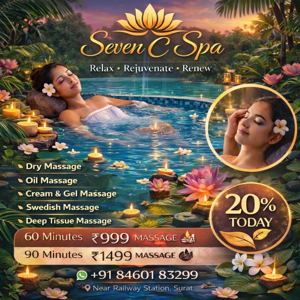 Seven C spa Facebook ad: ₹999 Starting at Premium Spa Massage. | 20% OFF Today |…