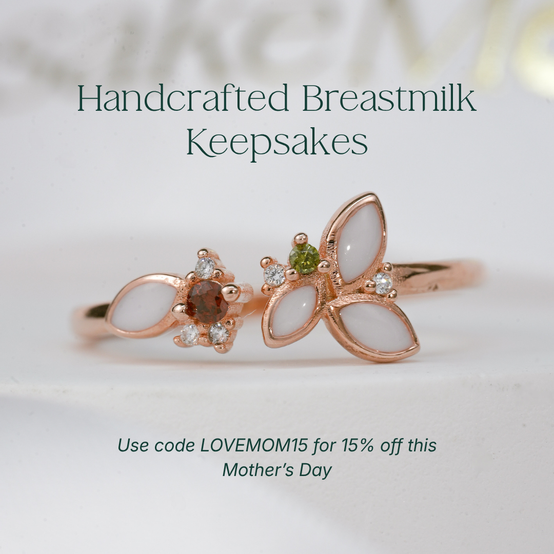 KeepsakeMom Facebook ad: Handcrafted Breastmilk Jewelry