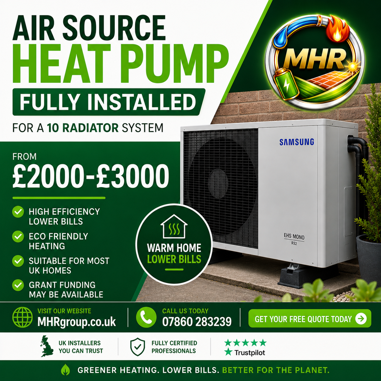 MHR Group Facebook ad: Limited Time: Air Source Heat Pumps From Just £2,000…