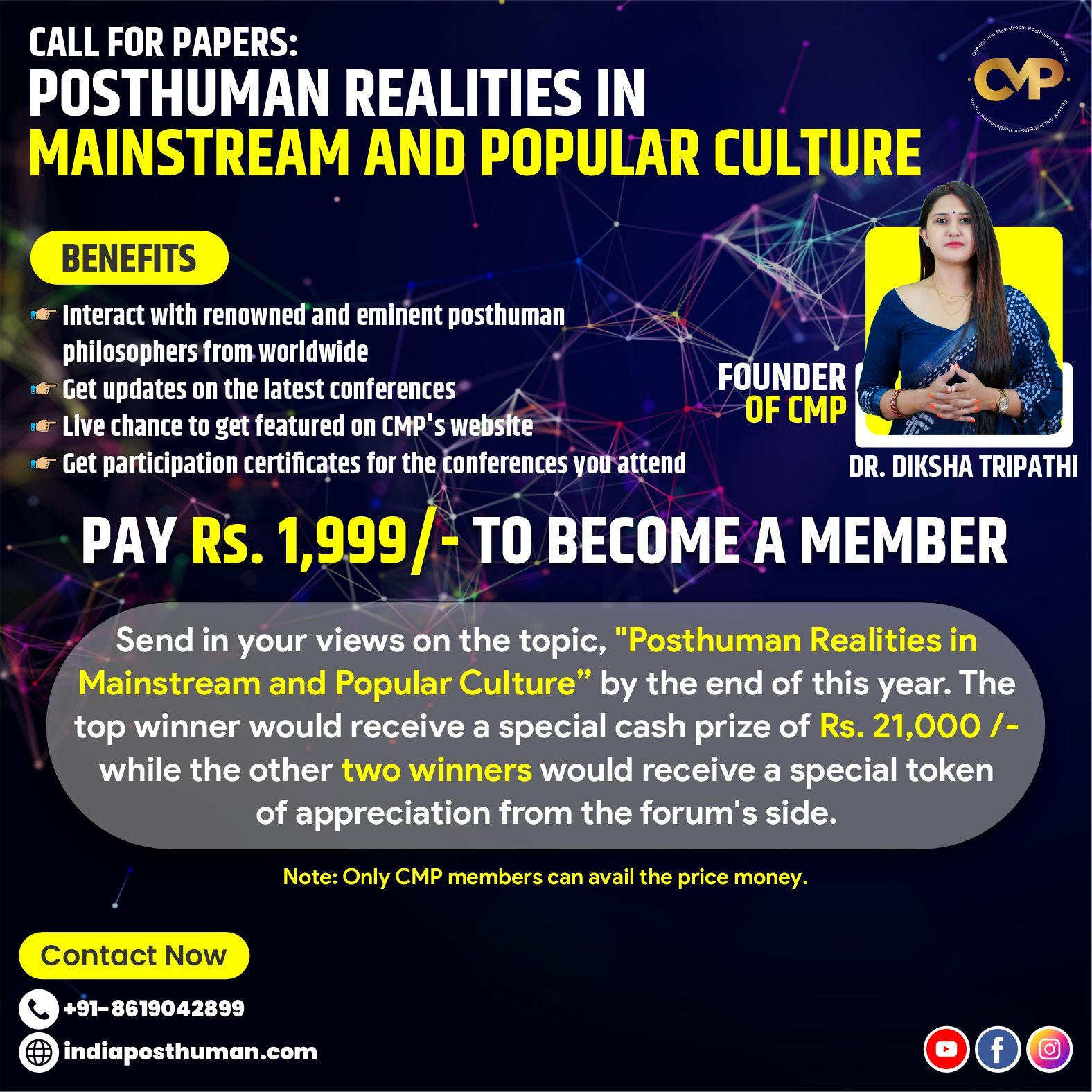 Cultural and Mainstream Posthuman Forum Facebook ad: Join CMP - Engage, Learn & Win Big!