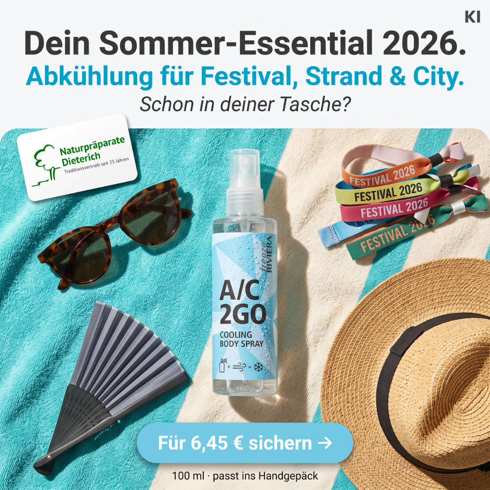 Naturpräparate Dieterich Facebook ad: Klimaanlage zum Mitnehmen