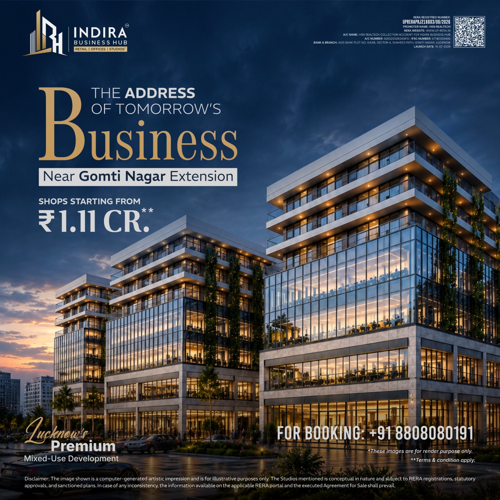Indira Business Hub Facebook ad: Premium Shops in Gomti Nagar Extension
