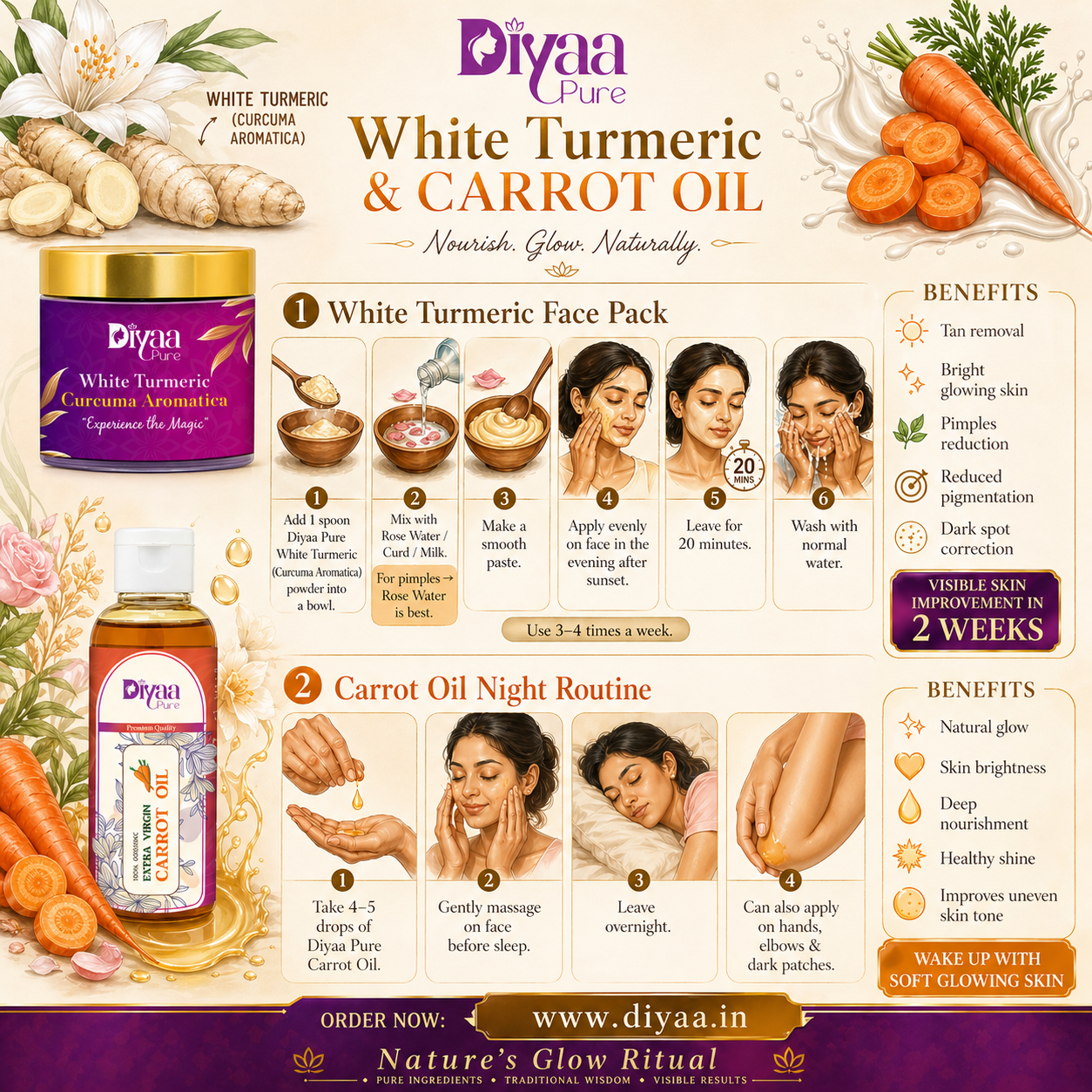 Diyaa Pure Facebook ad: 2 Steps to Naturally Glowing Skin with Diyaa Pure