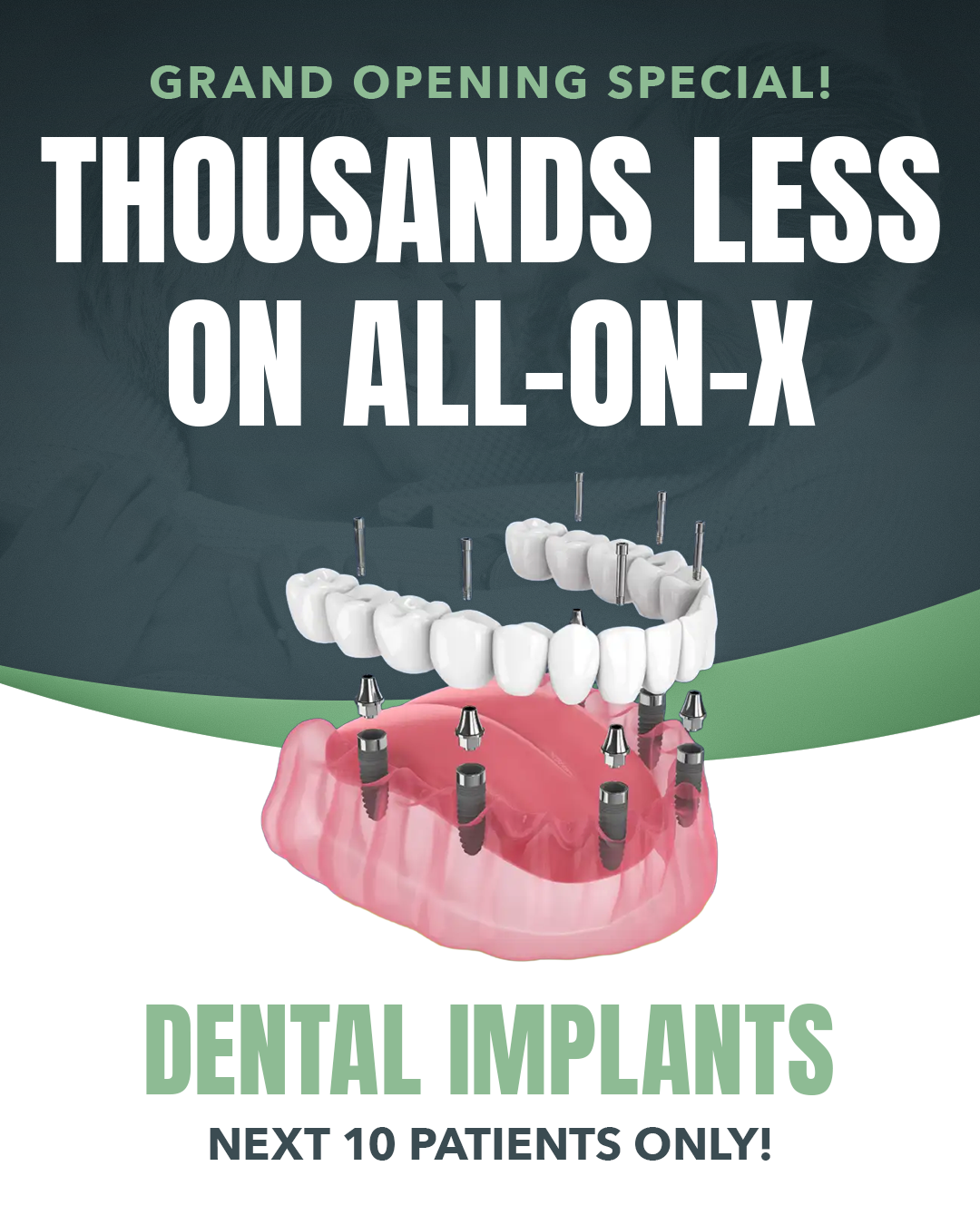 Carolina Implants Facebook ad: Charlotte! New Smile, Grand Opening
