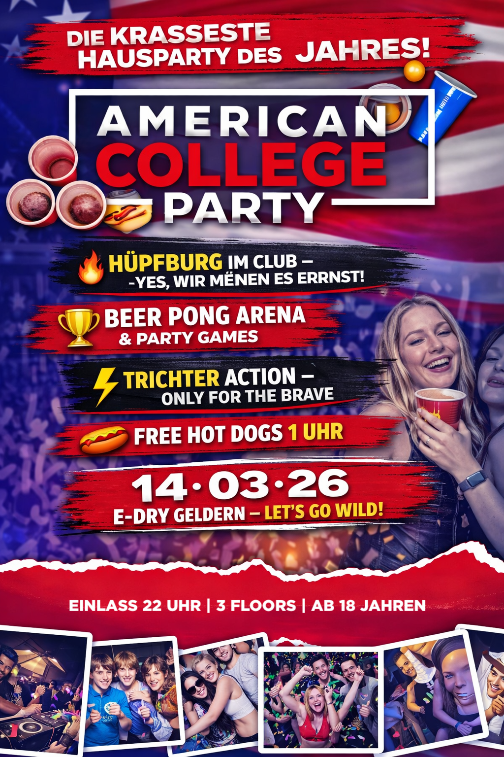 Discothek E-Dry Facebook ad: AMERICAN COLLEGE PARTY | Discothek E-Dry | 14.03 - 14…