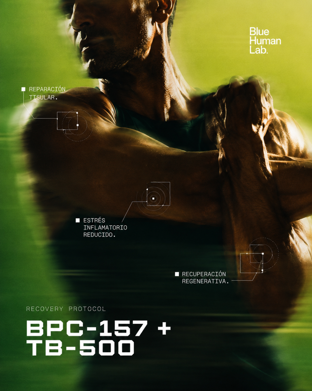 Blue Human Lab. Facebook ad: Recupera músculos, tendones y ligamentos con la combinación…