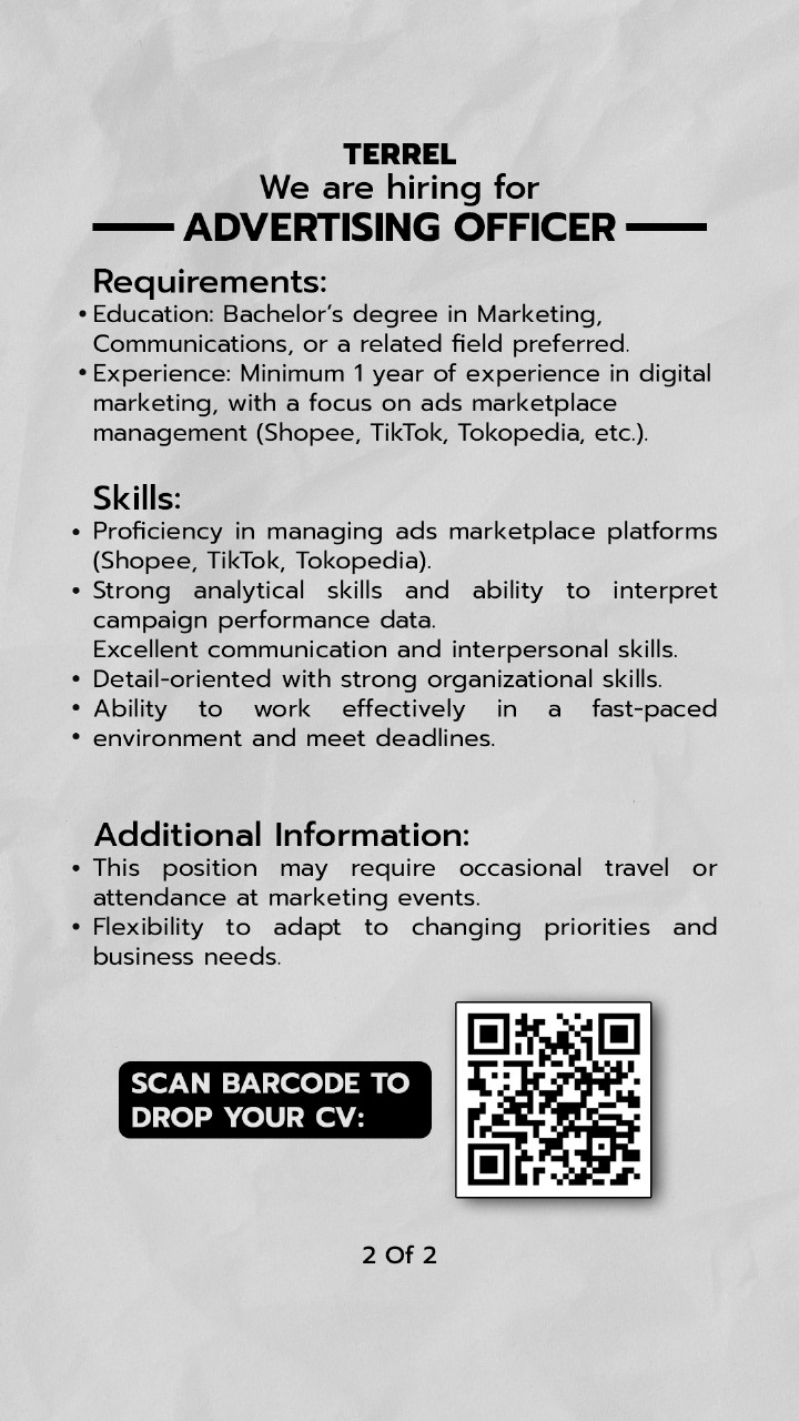 TERREL SPORTSWEAR Facebook ad: Terrel is Hiring!