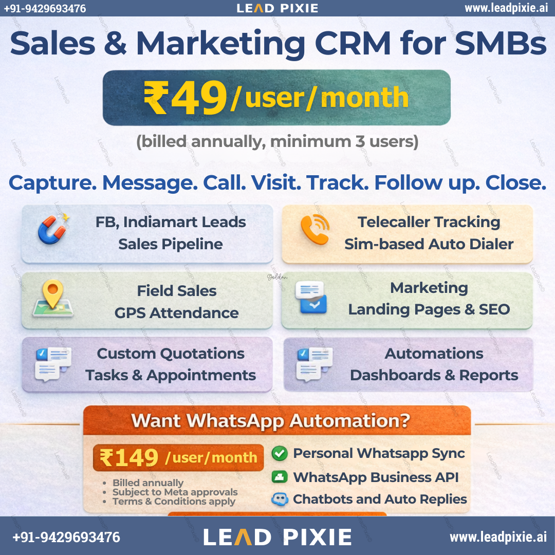 LeadPixie CRM Facebook ad: Sales aur marketing automate karo. Calls, WhatsApp…