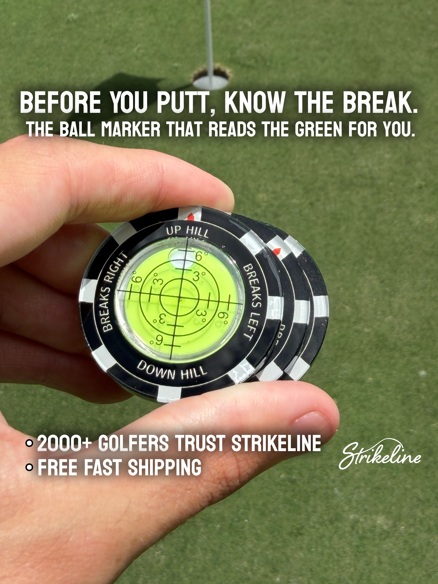 StrikeLine Facebook ad: Ball Marker With Built In Level
