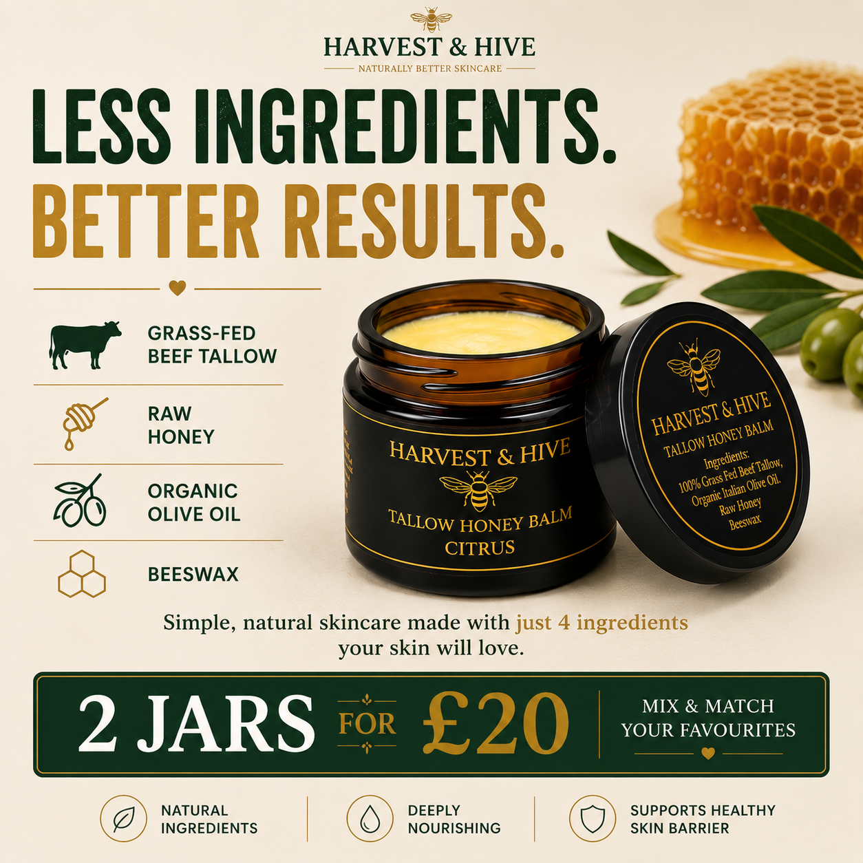 Harvest & Hive Facebook ad: 2 Jars for £20, Ends Soon