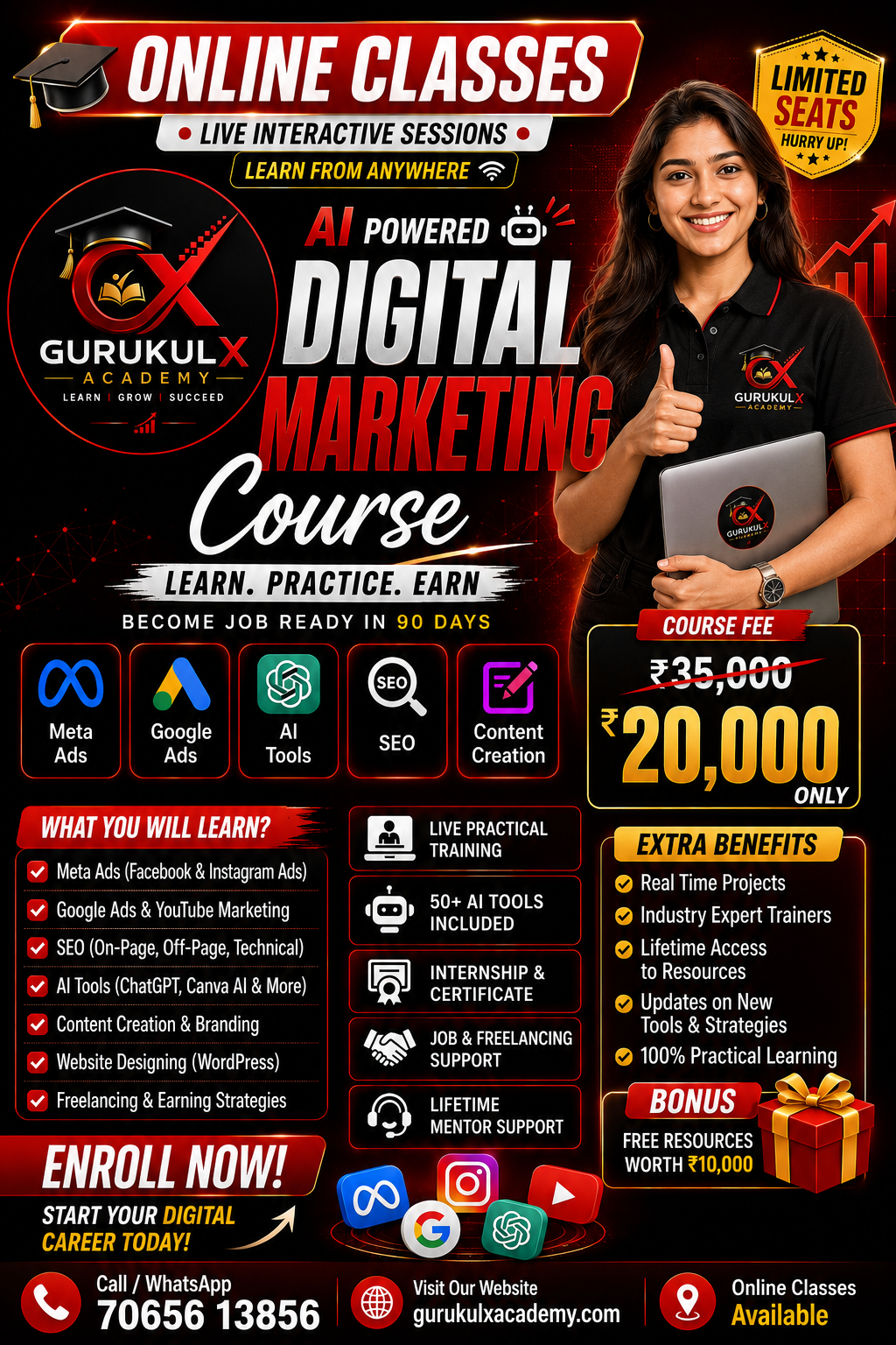GurukulX Academy Facebook ad: Online AI Marketing Classes
