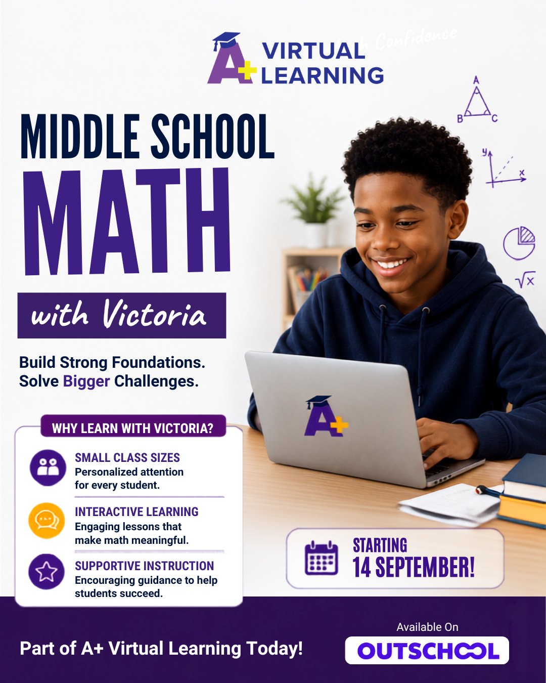 A+ Virtual Learning Facebook ad: Project-Based Middle School Math Class | Small Online…