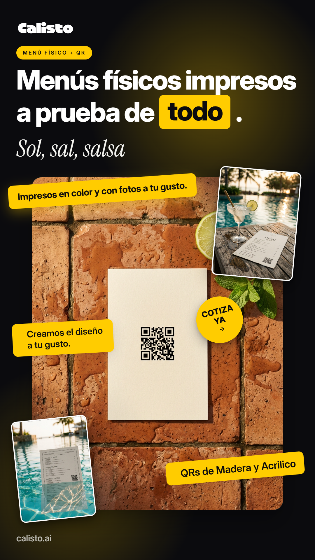 Calisto menu digital Facebook ad: Menús que aguantan el uso diario. por años.