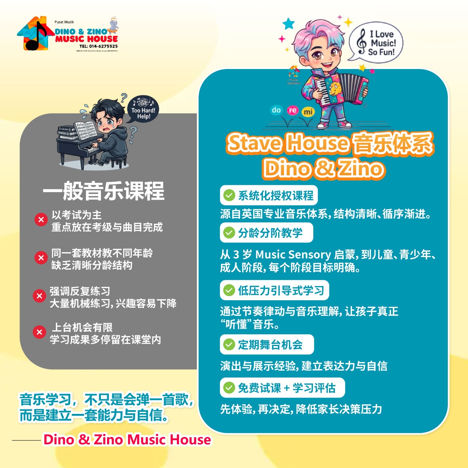Dino&Zino Music House Eco Sanctuary Facebook ad: 40%的小孩在五线谱就学了放弃 好可惜啊