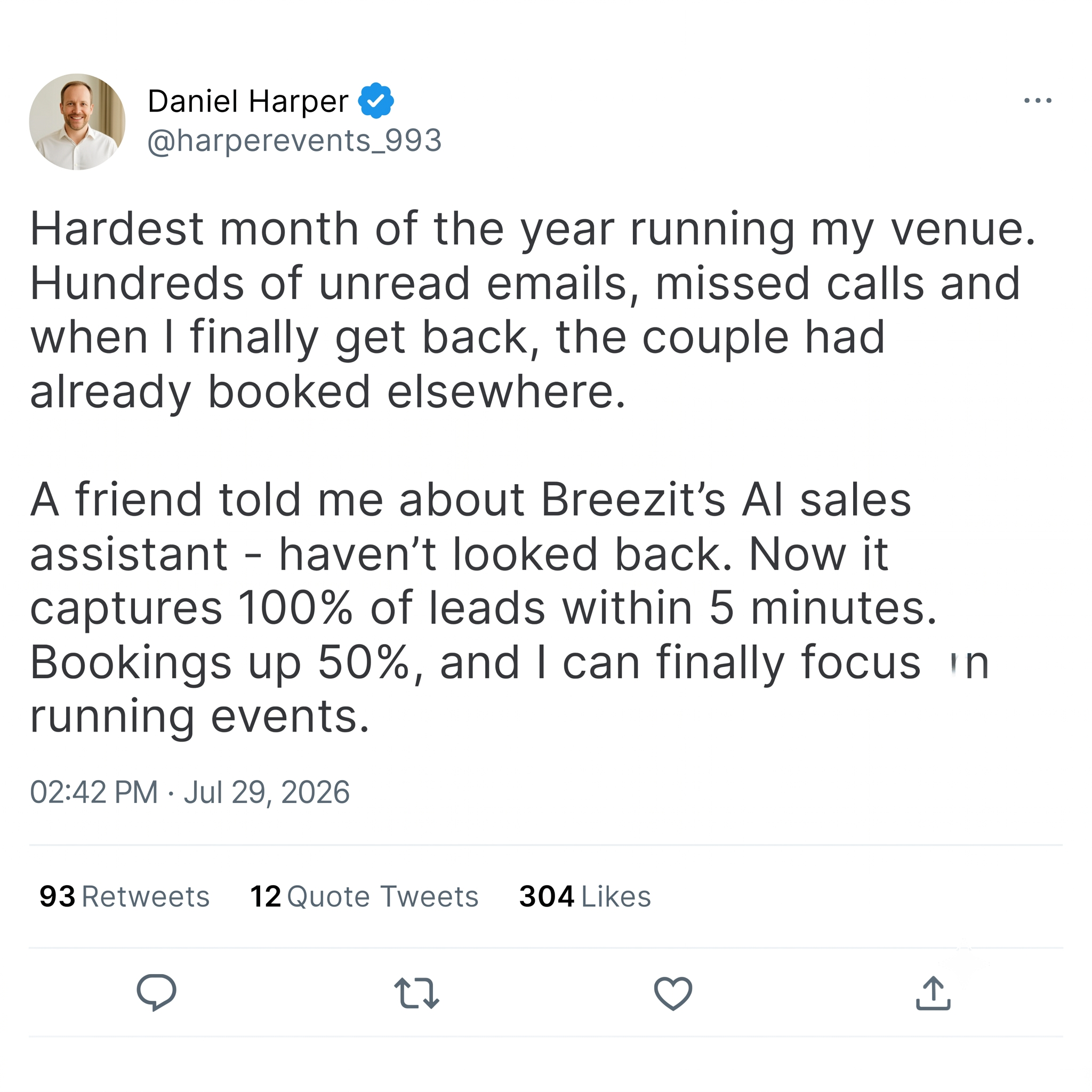 Breezit AI Facebook ad: Venues are booking 50% more events with Breezit AI