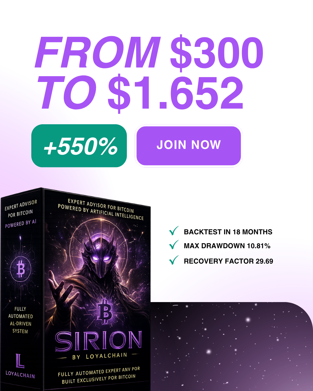 Loyalchain Facebook ad: Automate Your Bitcoin Trading 24/7