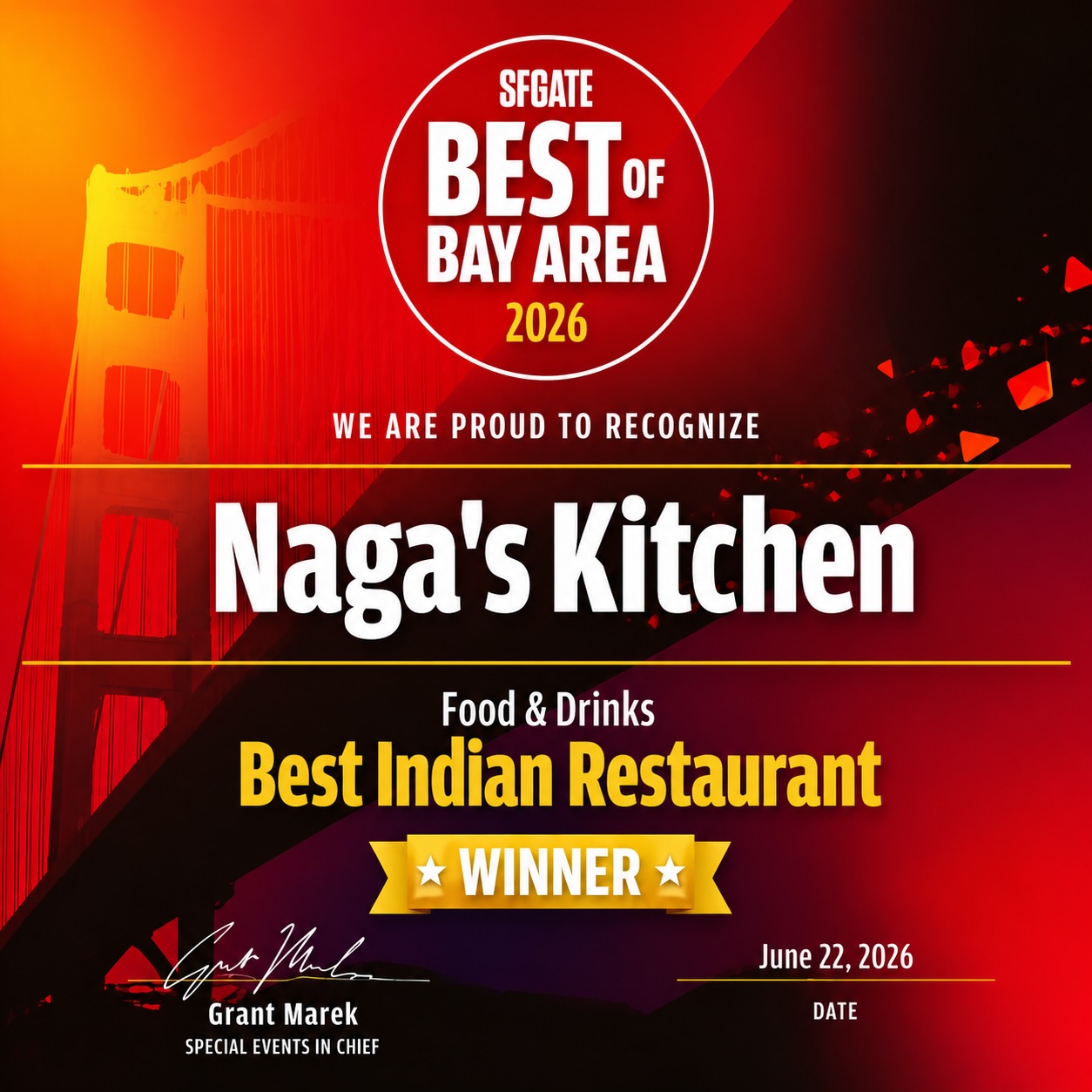Naga's Kitchen Facebook ad: We’re honored to be named Best Indian Restaurant…