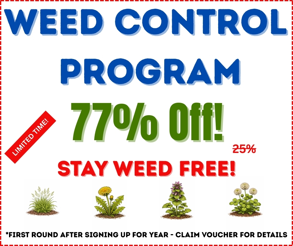 Red Lab Lawn Care, LLC. Facebook ad: 77% Off Weed Control Service!