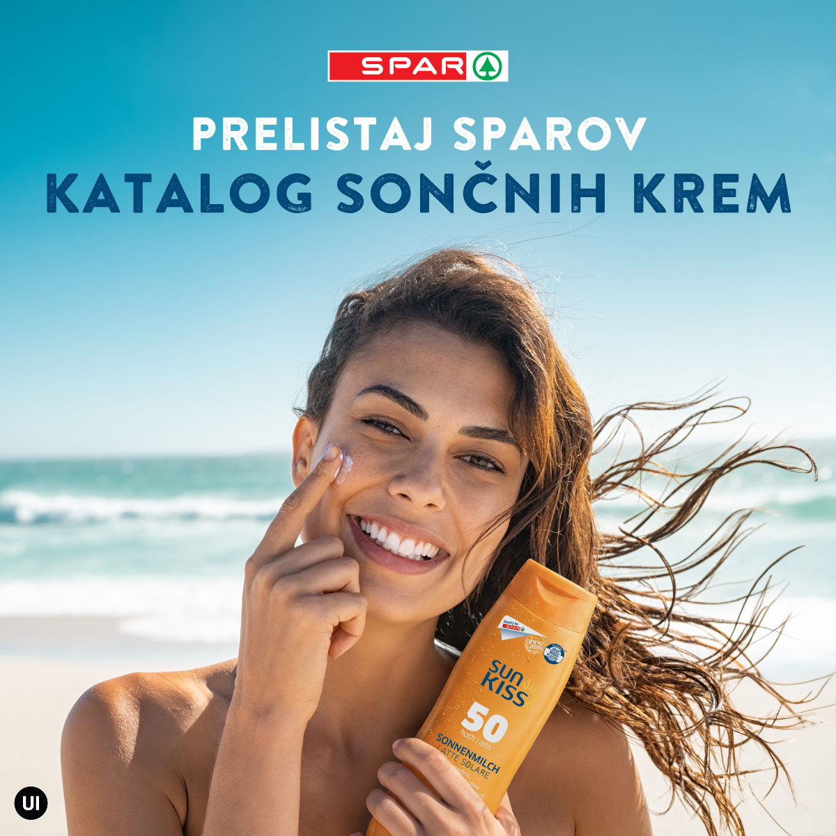 Spar Slovenija Facebook ad: Zaščita kože je del vsakega poletnega dne.