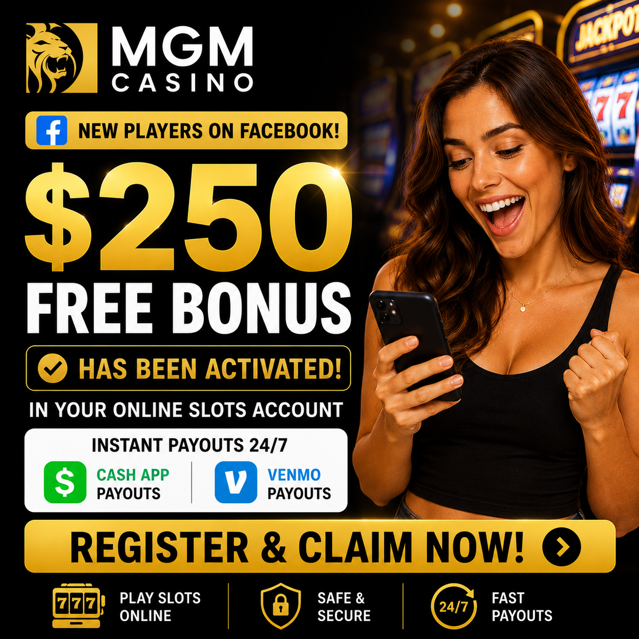 Lauren Michaels Facebook ad: Luckyslotsonline, Free Social Casino