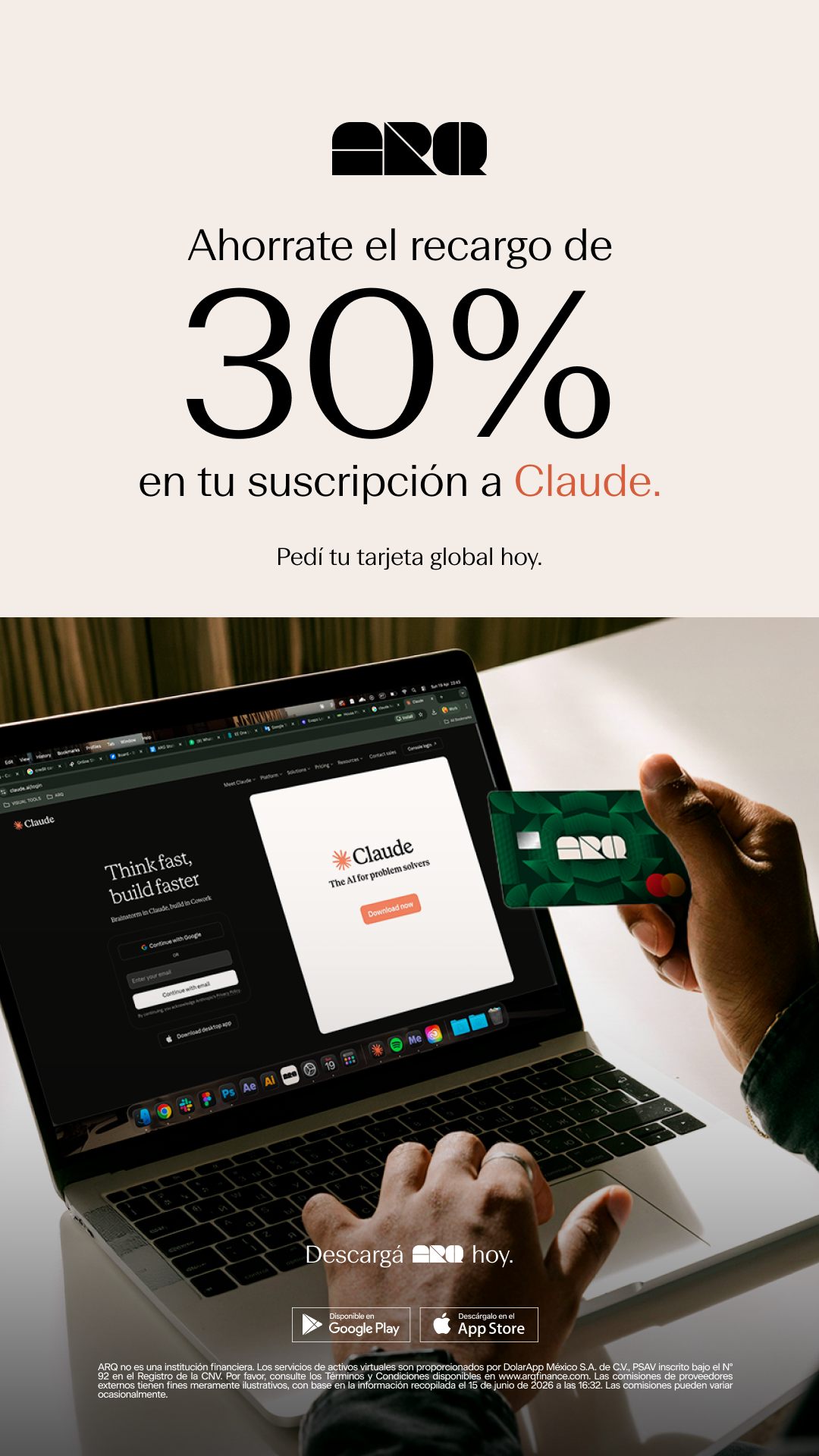 ARQ Facebook ad: Pedí tu tarjeta hoy