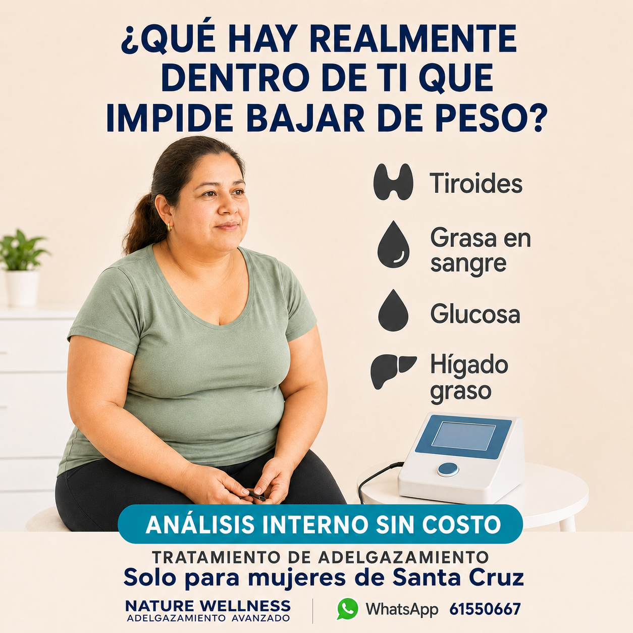 Nature Wellness Facebook ad: Tratamiento desde 5 a 25 kg menos.