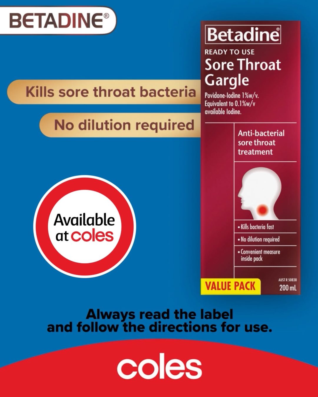 Coles Facebook ad: Betadine Sore Throat Gargle 200ml
