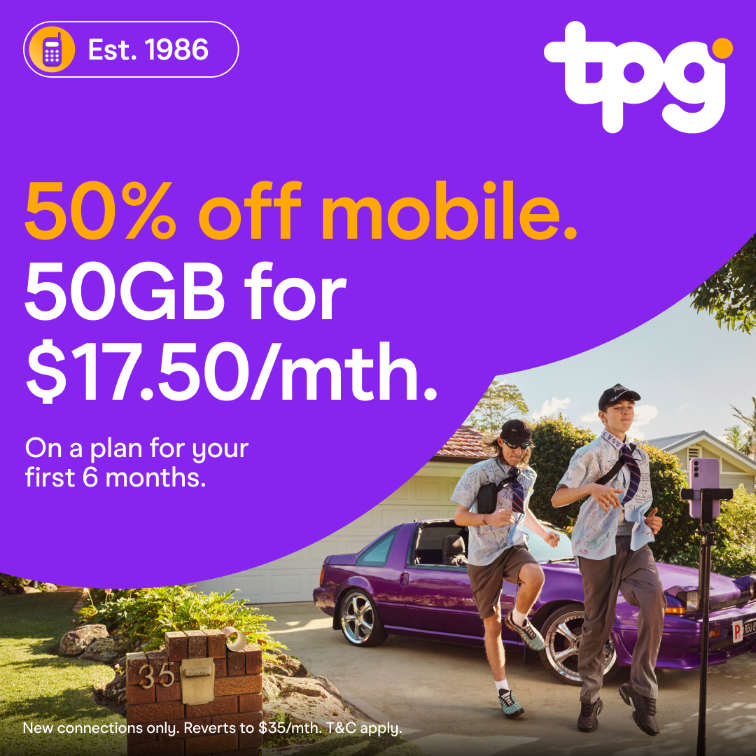 TPG Facebook ad: 50% off mobile plans