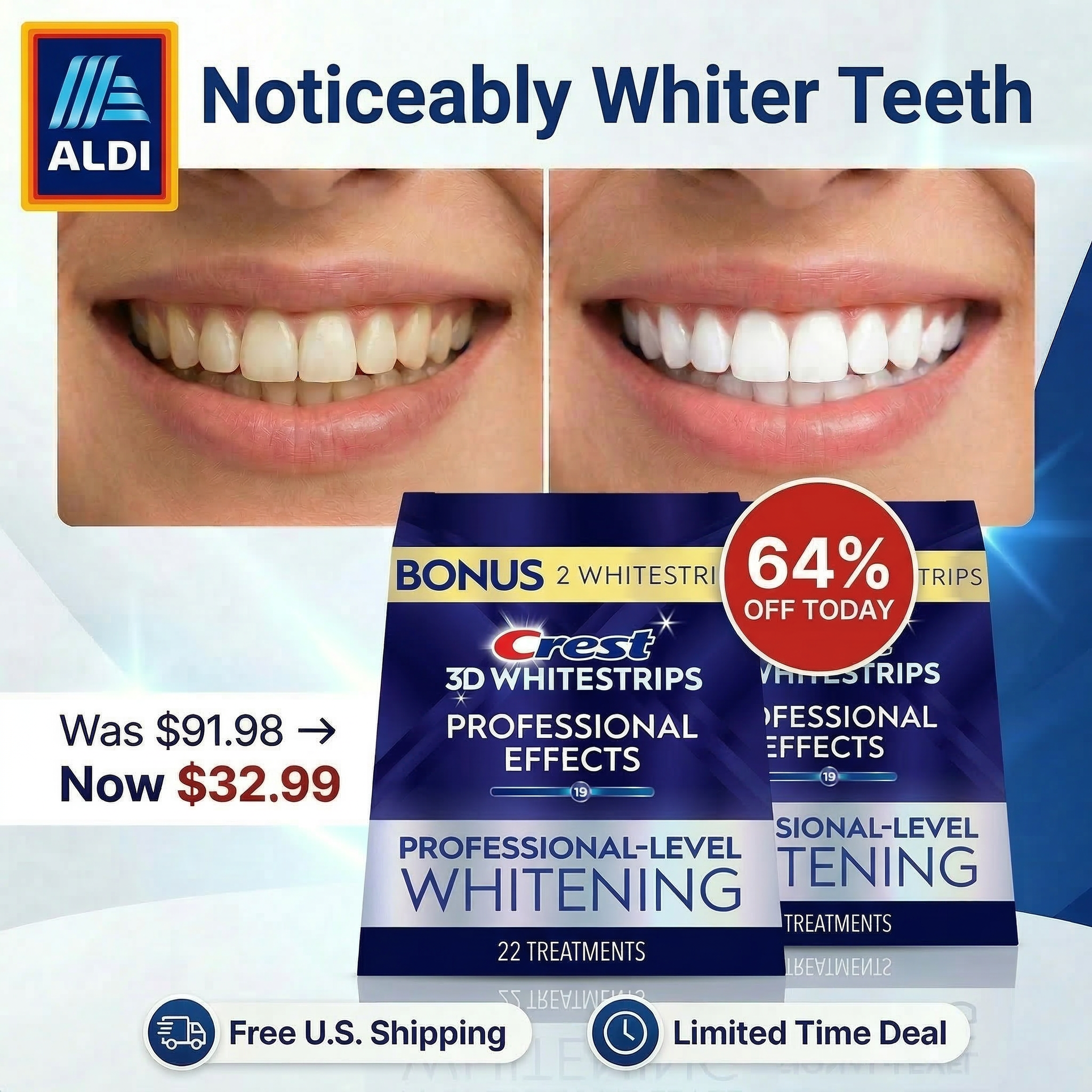 Simply ALDI Deals Facebook ad: Save 64% on Crest 3D Whitestrips! (ALDI DEAL)
