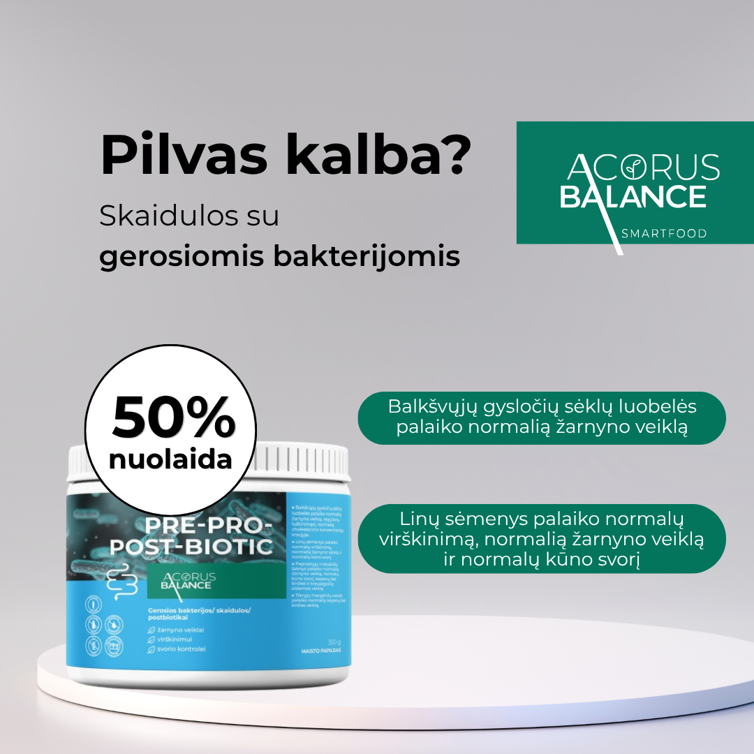 Acorus Balance LT Facebook ad: Vienas šaukštelis vietoj trijų papildų. Dabar -50%